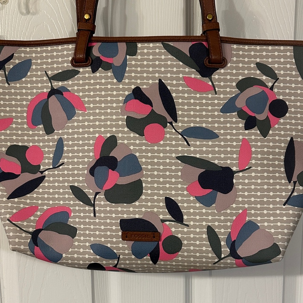 Fossil Women's Tote Bag - Pink and Blue Abstract Floral